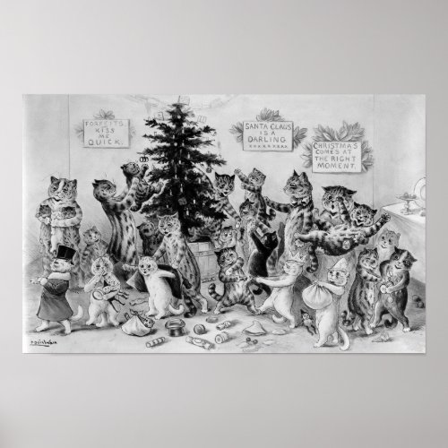 Louis Wain Cats Decorating Christmas Tree Poster