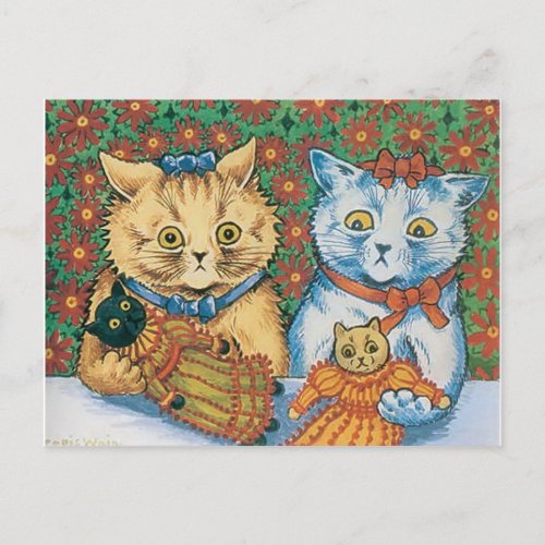 Louis Wain Cats holding Teddy Bears Postcard