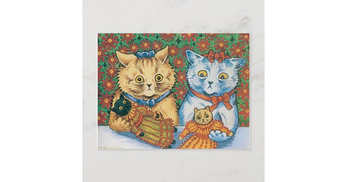 Christmas Time In Catland' Louis Wain Vintage Cat Art Print by