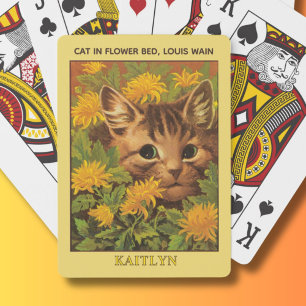 Louis Wain Cats in Flower Bed Personalized Poker Cards
