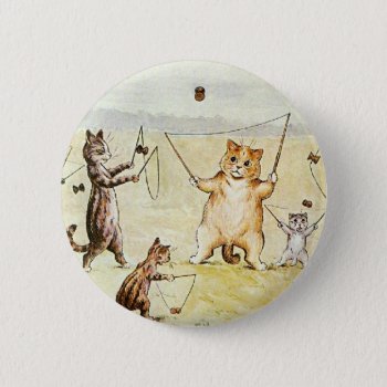 Louis Wain Cats On A Beach Artwork Pinback Button by artisticcats at Zazzle