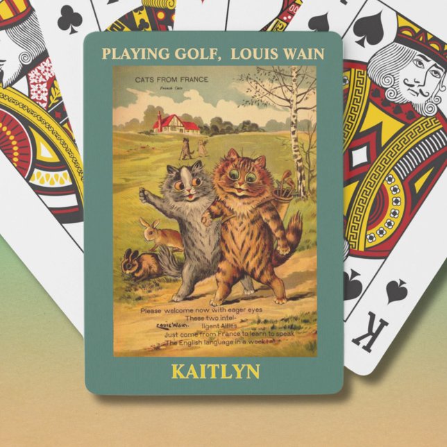 Louis Wain Cats Playing Golf Personalized Poker Cards (Creator Uploaded)