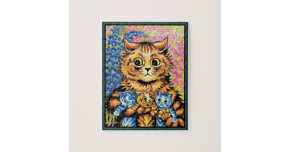 Louis Wain cat art print, I fell in love with a lovely kitten & that  kitten was myself, Kitsch cat painting, Vintage cute animals wall art