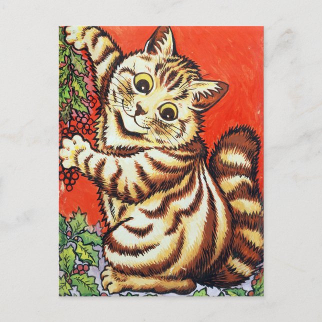 Louis Wain Christmas Cat Decorating Personalized Holiday Postcard (Front)