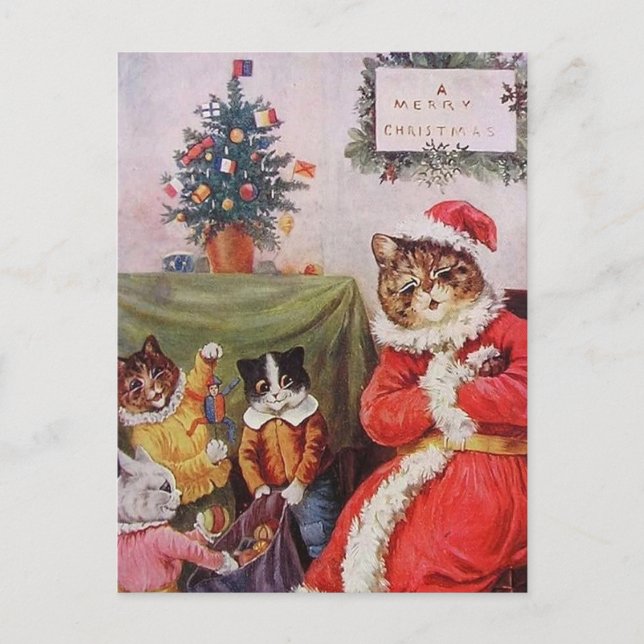 Louis Wain Christmas Cat Family Vintage Postcard (Front)