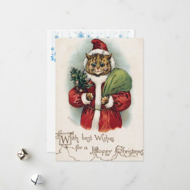 Louis Wain Christmas Cat Flat Greeting Card (Front/Back In Situ)
