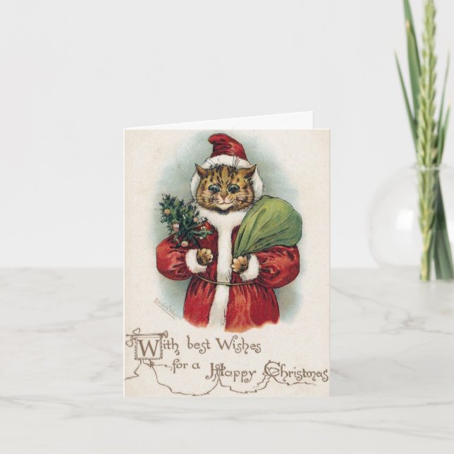 Louis Wain Christmas Santa Cat Holiday Card (Front)