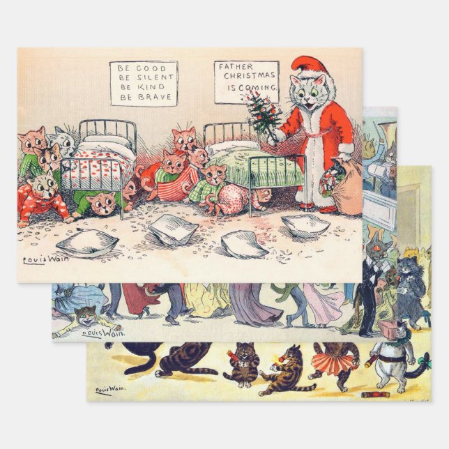 Louis Wain, Christmas Xmas Noel Wrapping Paper She (Set)