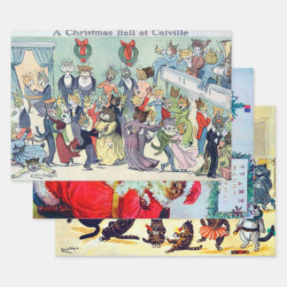 Louis Wain, Christmas Xmas Noel Wrapping Paper Sheets