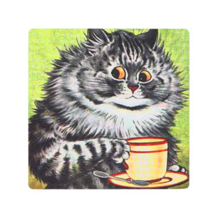 LOUIS WAIN COFFEE CAT ART METAL SIGN