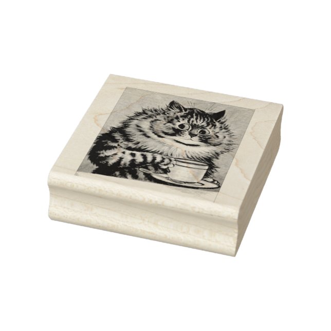 louis wain coffee cat art rubber stamp (Stamp)