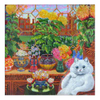 FLOWERED CAT : Vintage Psychedelic Abstract Louis Wain Print | Art Board  Print