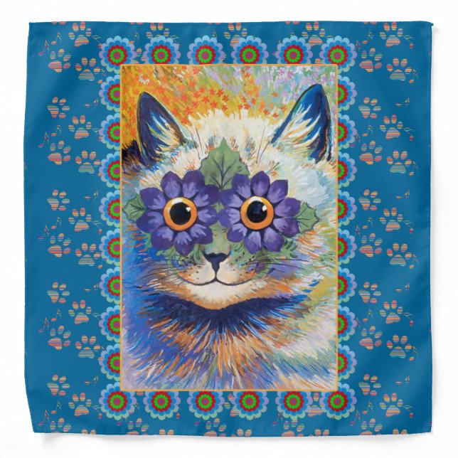 Louis Wain Hippie Flower Cat Bandana (Front)