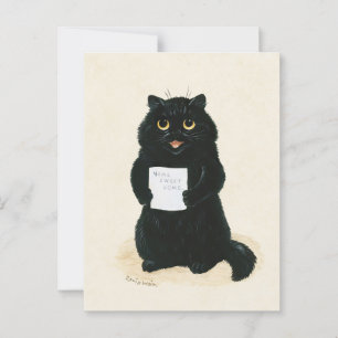 Louis Wain Home Sweet Home Black Kitten Funny Cat  Postcard