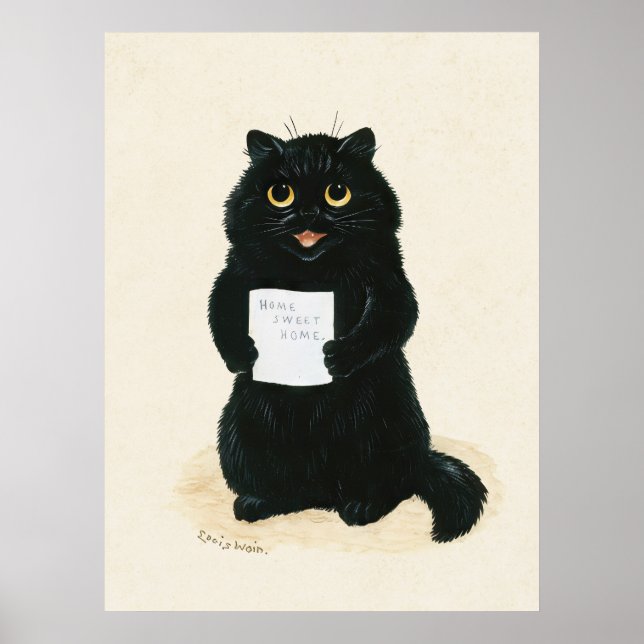 Louis Wain Home Sweet Home Black Kitten Funny Cat  Poster (Front)