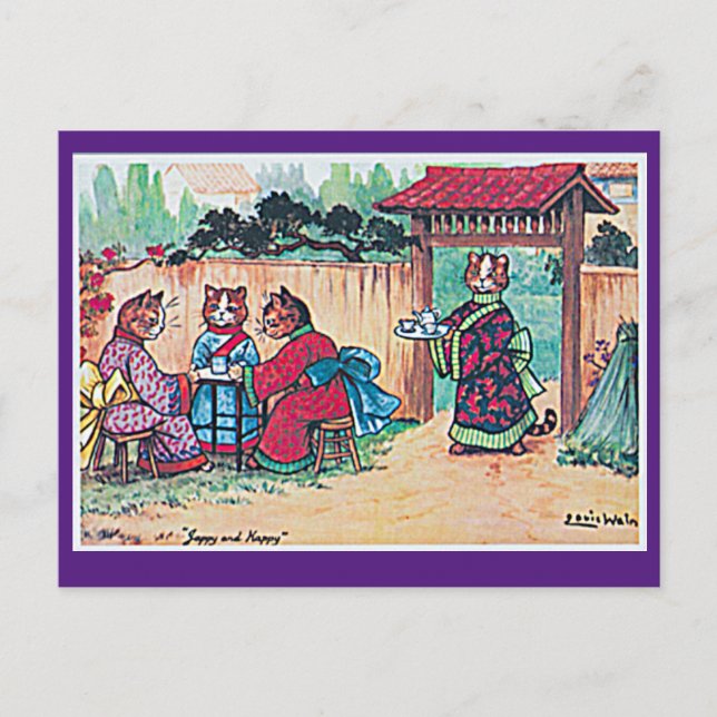 Louis Wain, Japanese Kimono Cat Art  Postcard (Front)