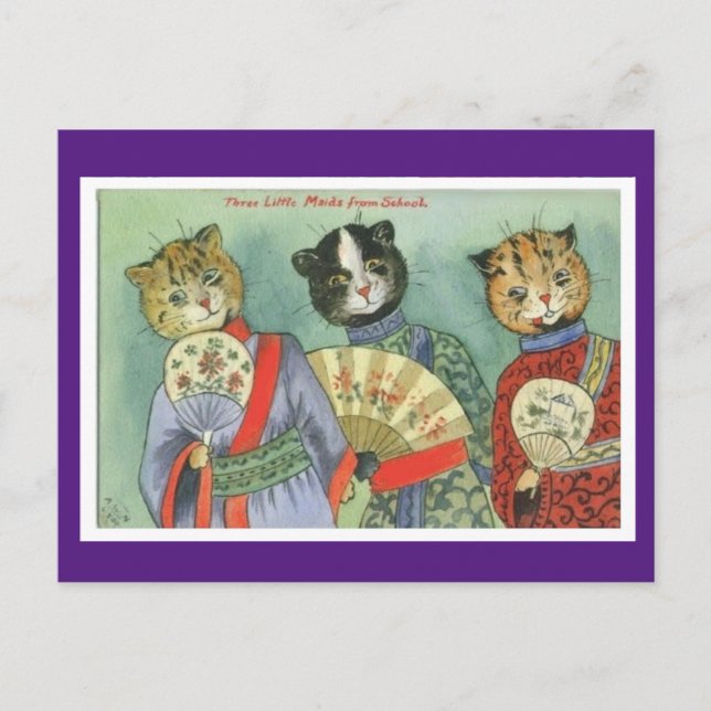 Louis Wain, Japanese Kimono Cat Art  Postcard (Front)