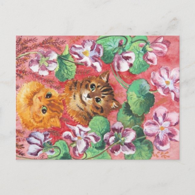 Louis Wain Kitties and Pansies Postcard (Front)