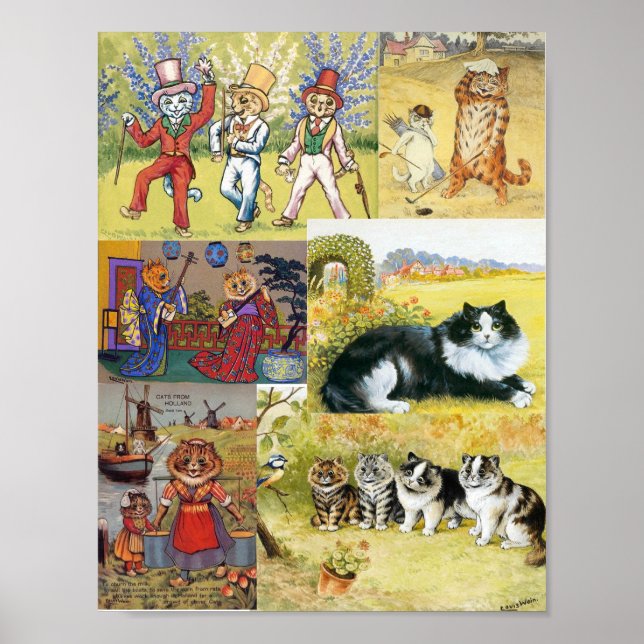 Louis Wain Many Cat Paintings Fun  Poster (Front)