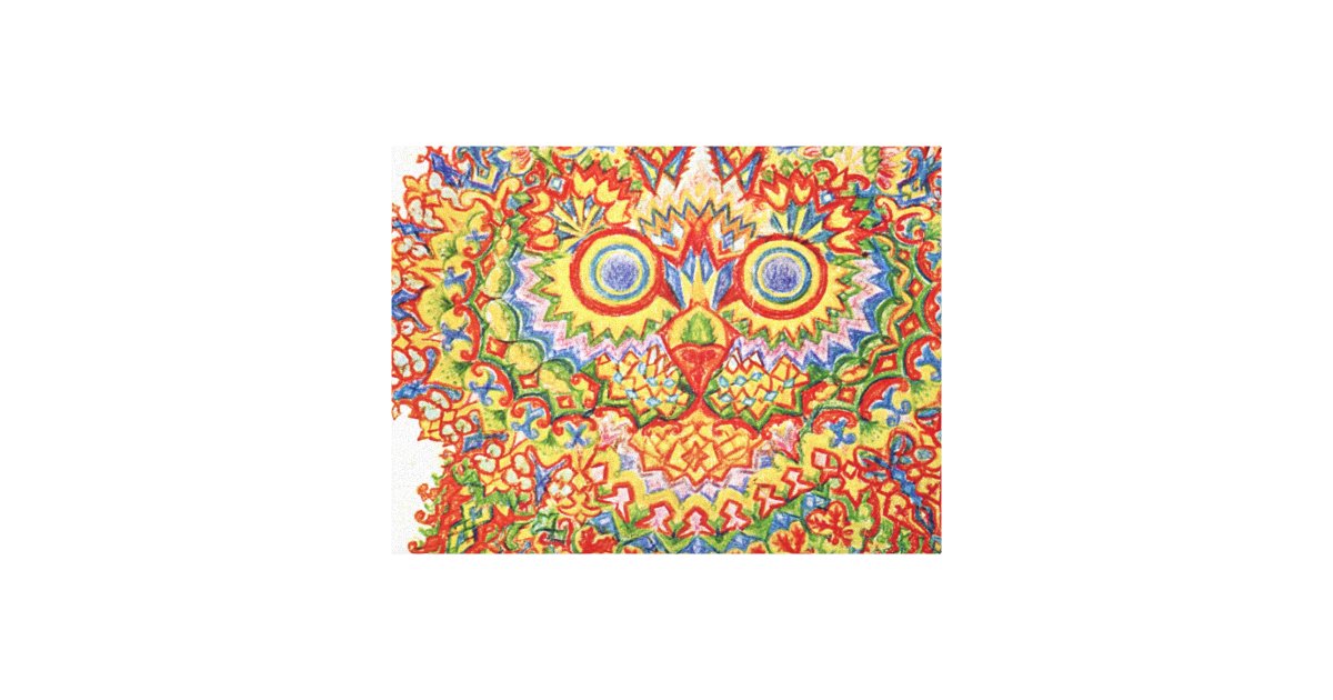 PSYCHEDELIC COLORFUL LOUIS WAIN PAINTING WILD CAT DESIGN ART REAL CANVAS  PRINT