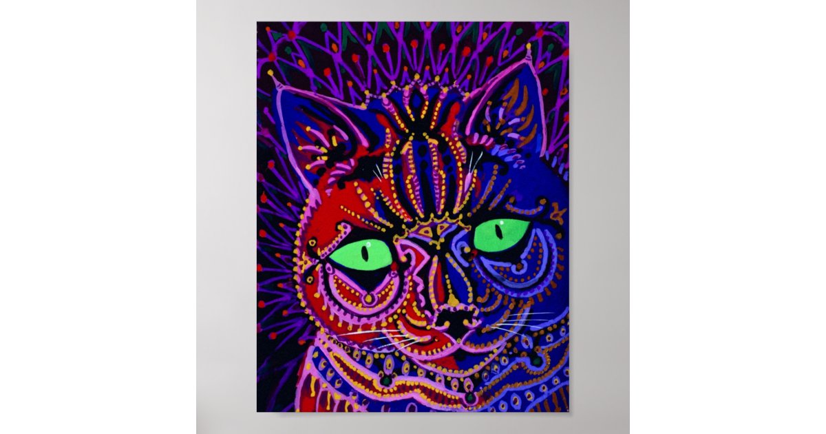 Cat Playing a Piano in Front of a Psychedelic Background by Louis Wain Art  Print