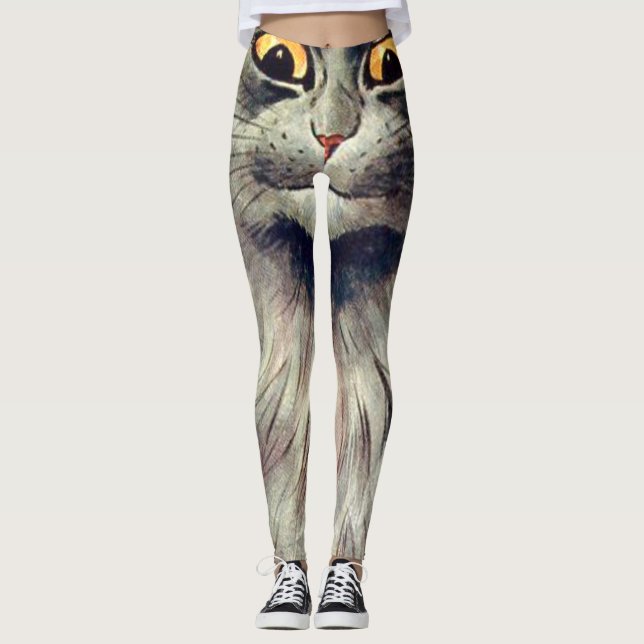 Louis Wain Russian Blue Cat Leggings (Front)