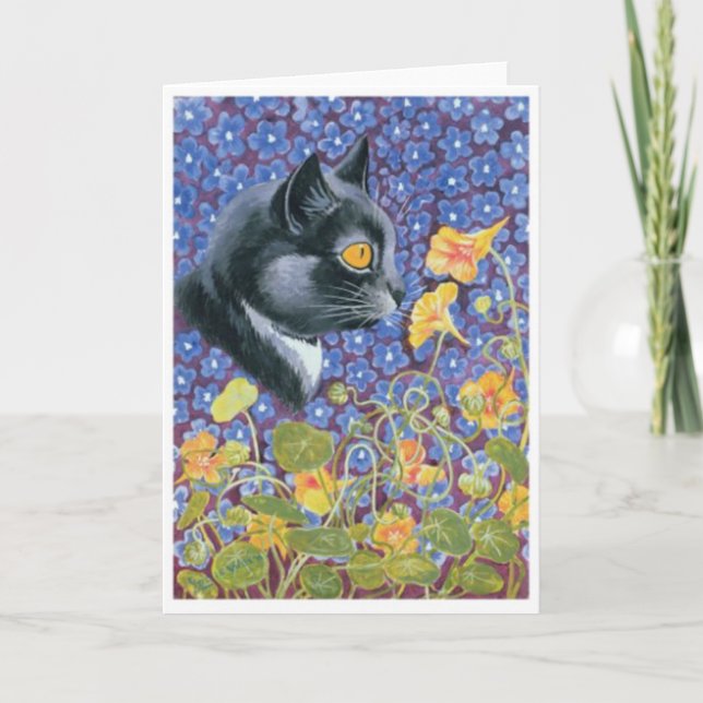 Louis Wain, Smelling Flowers, Holiday Card (Front)