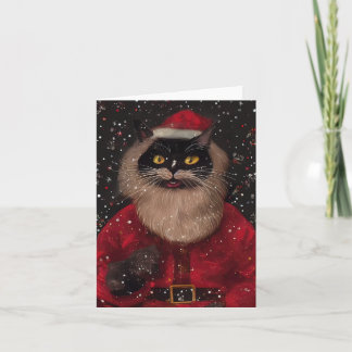 Louis Wain style Cat Santa Claus Christmas Card