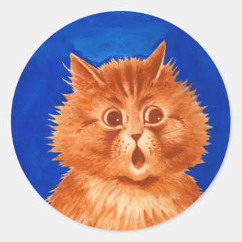 Louis Wain Surprised Orange Cat Classic Round Sticker by artisticcats at Zazzle