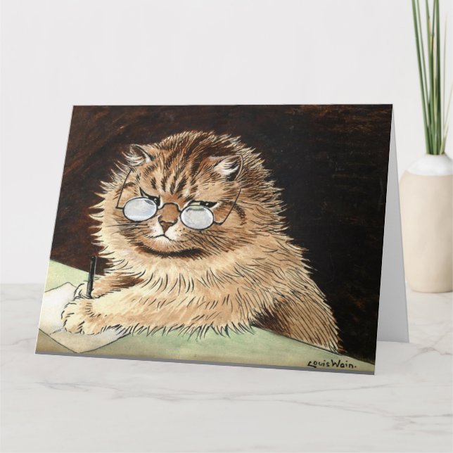 LOUIS WAIN THINKING OF YOU GRAY CAT Greeting Card (Front)