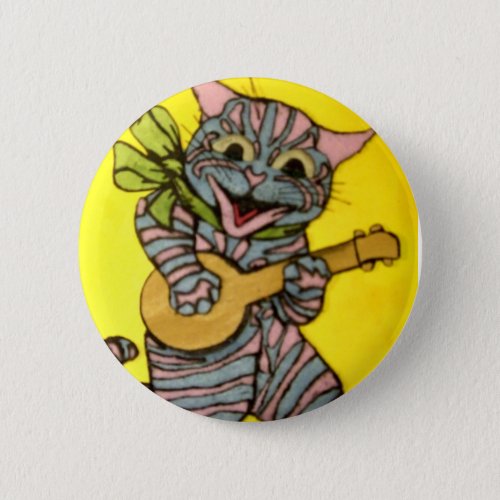 Louis Wain Ukulele Cat Artwork Pinback Button