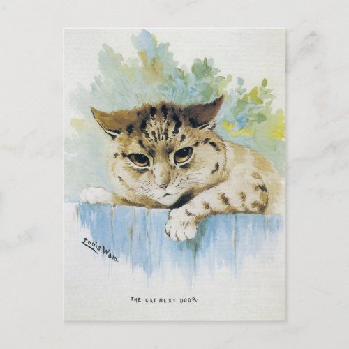 Louis Wain _ Vintage Cat Next Door Illustration Holiday Postcard