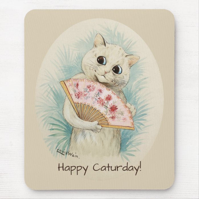 Louis Wain White cat with a fan CC0074 Mouse Pad