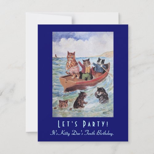 Louis Wains Swimming Cats Birthday Party Invitation