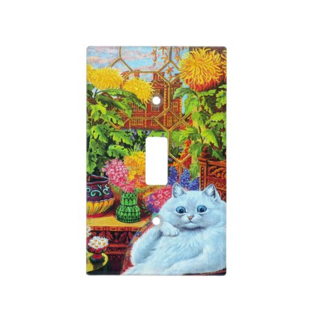 Louis Wain's White Cat In Garden Room Light Switch Cover