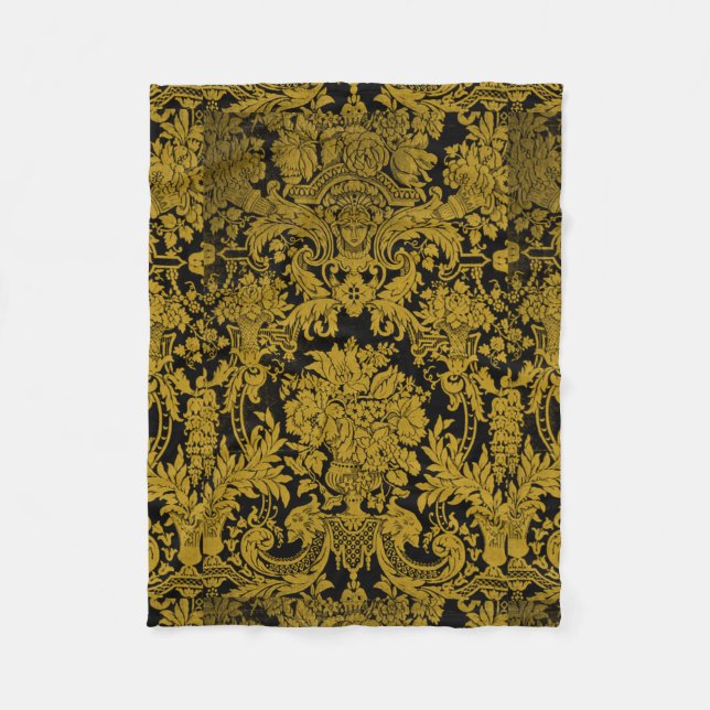 Louis XIV Golden Damask Fleece Blanket (Front)