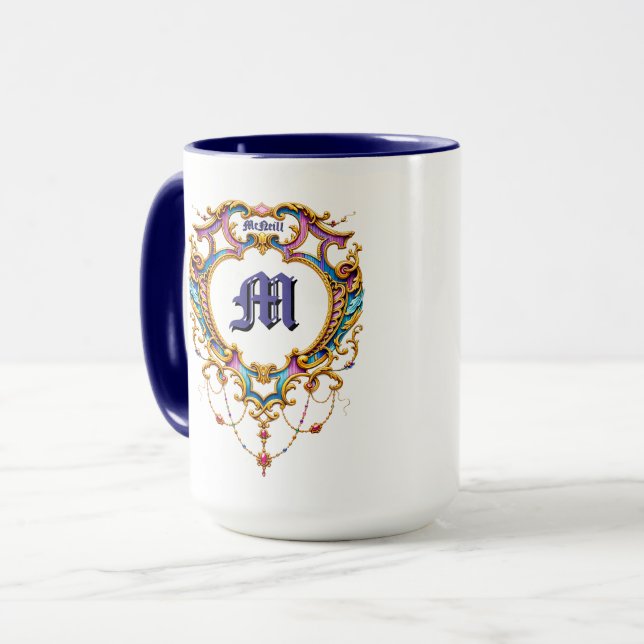 Louis XV Cartouche Name & Monogram Mug (Front Left)