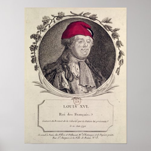 Louis XVI  wearing a phrygian bonnet Poster