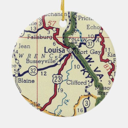 Louisa KY Vintage Map Ceramic Ornament