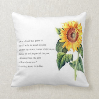 Louisa May Alcott quote w/ Vintage Sunflower Throw Pillow