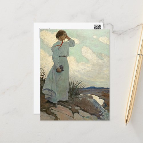 Louise on one of the Barren Hills by N C Wyeth Holiday Postcard