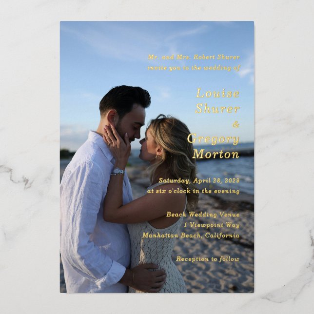 Louise Simple Photo Modern Wedding Foil Invitation (Front)