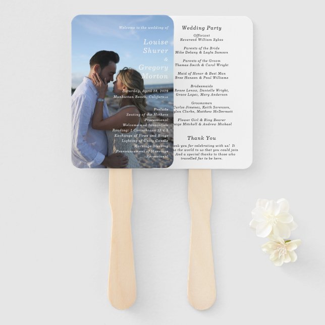 Louise Simple Photo Modern Wedding Program Hand Fan (Front and Back)