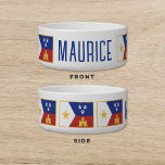 Louisiana Acadian Flag White Dog Cat Pet Bowl<br><div class="desc">Commemorate your pet's Louisiana roots with our Louisiana Acadian Flag Pet Bowl. This patriotic tag pays homage to Acadian heritage with its replication of the iconic tri-color flag, complete with the symbolic star, castle, and added paw prints that signify your four-legged family member's importance. Your pet's name as written for...</div>