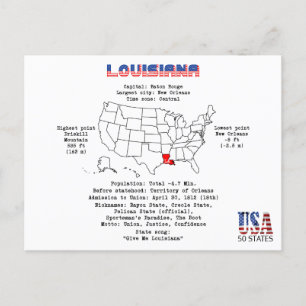 Louisiana American state on a map and useful info Holiday Postcard