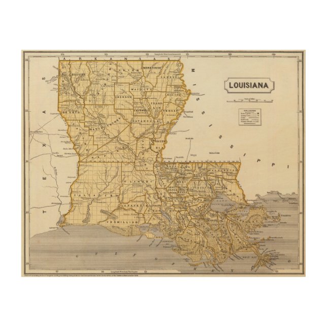 Louisiana Atlas Map Wood Wall Decor (Front)