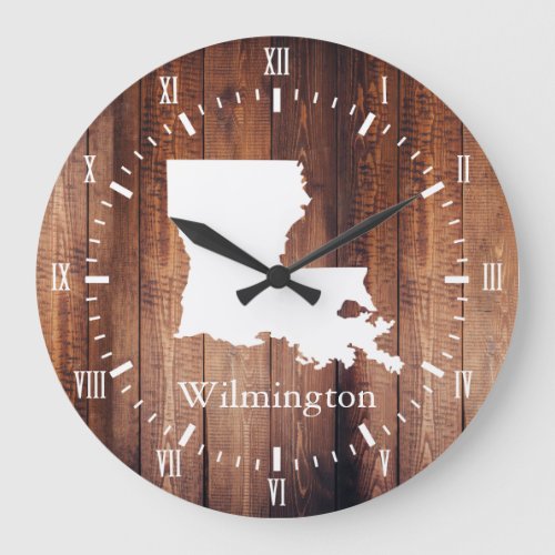 Louisiana Barn Wood Planks White Roman Numeral Large Clock