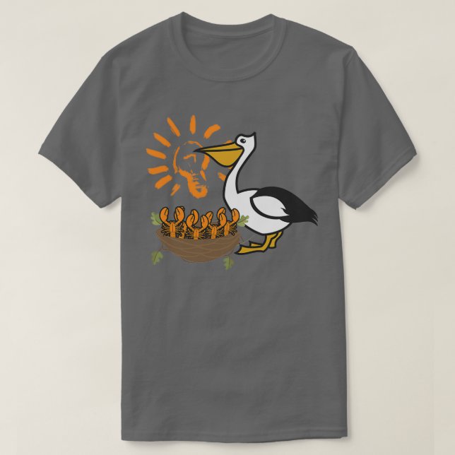 Louisiana Brown Pelican Feeding Crawfish LA Flag T-Shirt (Design Front)