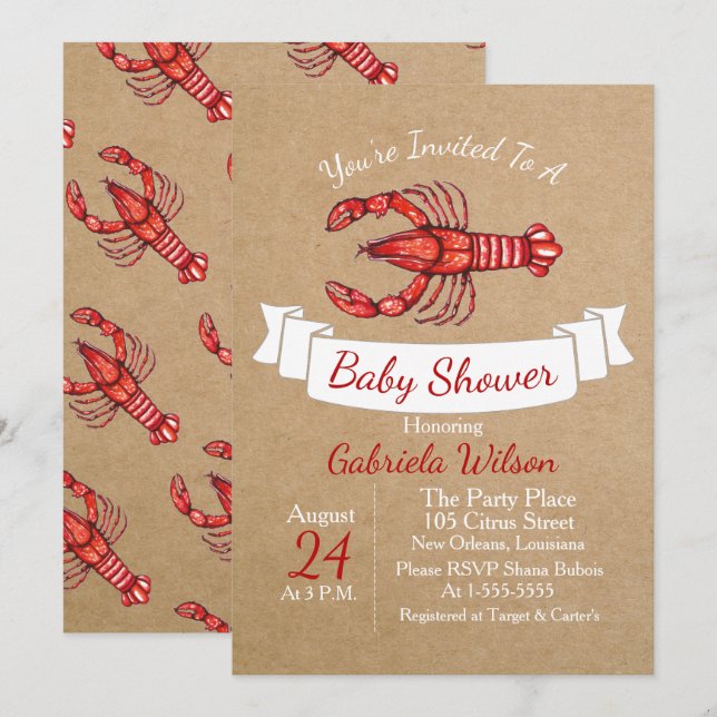Louisiana Cajun Crawfish Baby Shower Invitation (Front/Back)