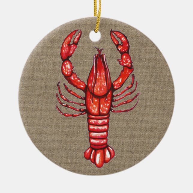 Louisiana Cajun Crawfish & Burlap Family Name Ceramic Ornament (Front)
